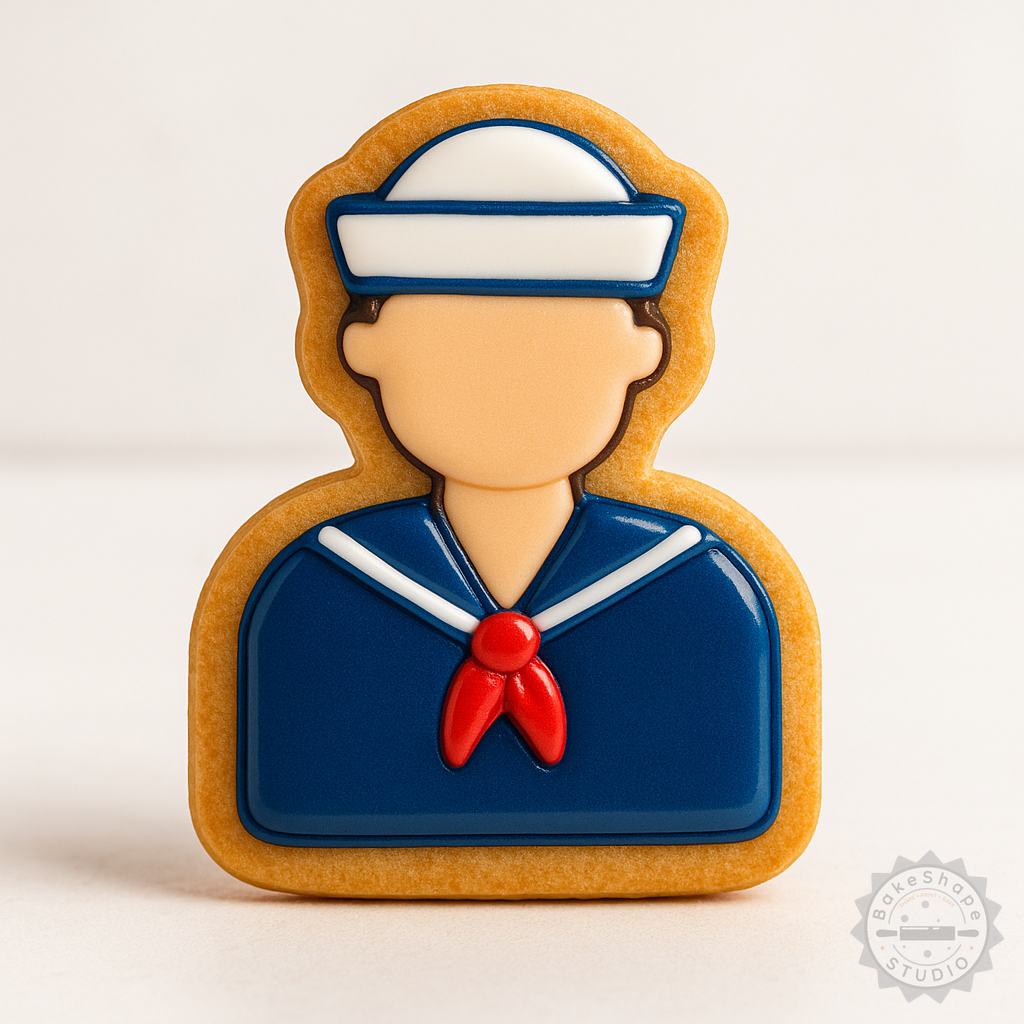 Decorated example 1 of Sailor Cookie Cutter & Stamp Set, 6-Piece, Perfect for Fondant, Ocean-Themed Baking, Marine Person Shapes