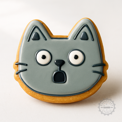 Decorated example 1 of Stunned Cookie Cutter and Stamp Set, Shocked Face, Fondant Shaping, 6 Pieces, S/M/L Sizes