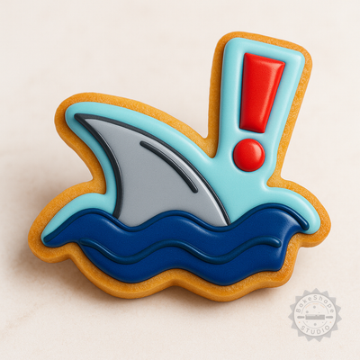Decorated example 1 of Shark Fin Cutter and Stamp Set for Cookies & Fondant - Includes 6 Pieces in S/M/L Sizes