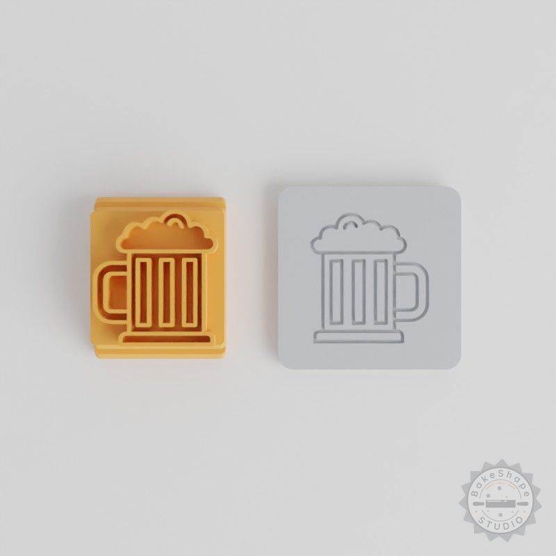 "Beers Stamp Tile Set, 5 Motif Sizes for Clay, Fondant, Cookies, Soft Materials, Beer Mug Party Designs"