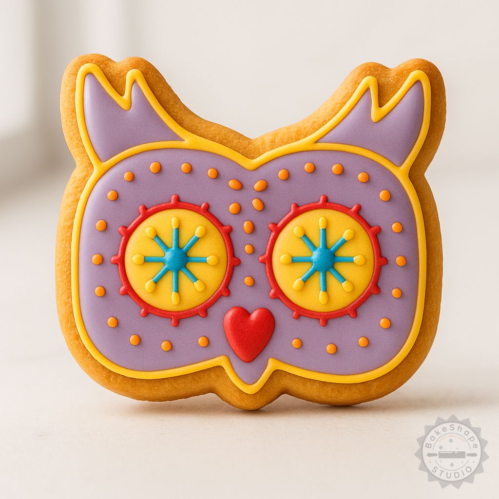 Owl shape cookie cutter and stamp set STL for 3D printing with Day of the Dead owl designs