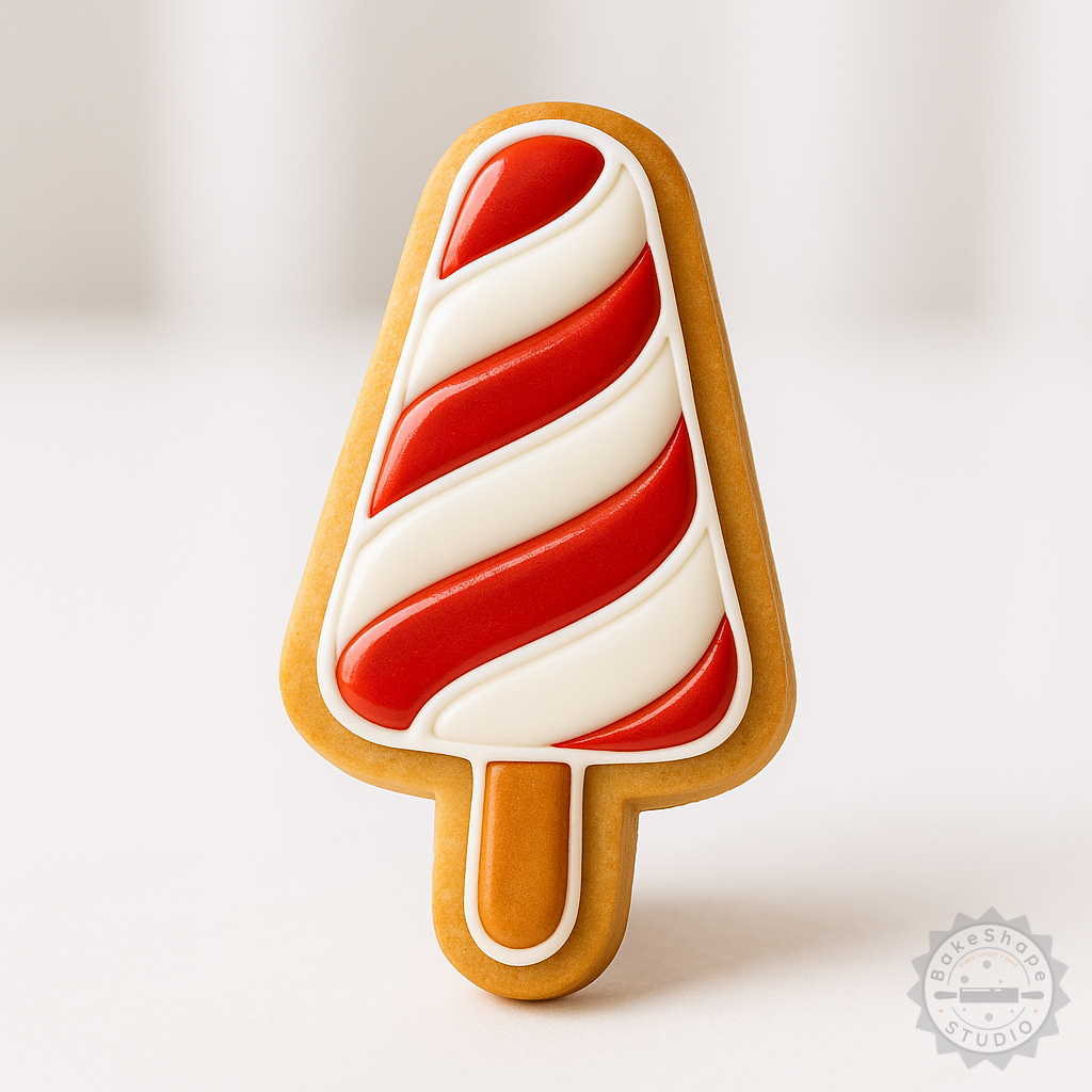 Decorated example 1 of Popsicle Shape Cutter and Stamp Set, Perfect for Cookie and Fondant, 6 Piece Baking Tool Collection