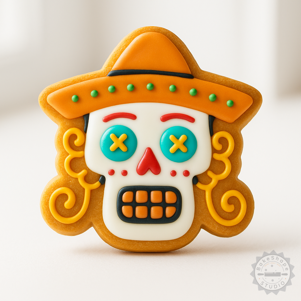 Decorated example 1 of Skull Cookie Cutter and Stamp Set, 6-Piece, S/M/L, Perfect for Cookies and Fondant, Skeleton Head, Day-of-the-Dead