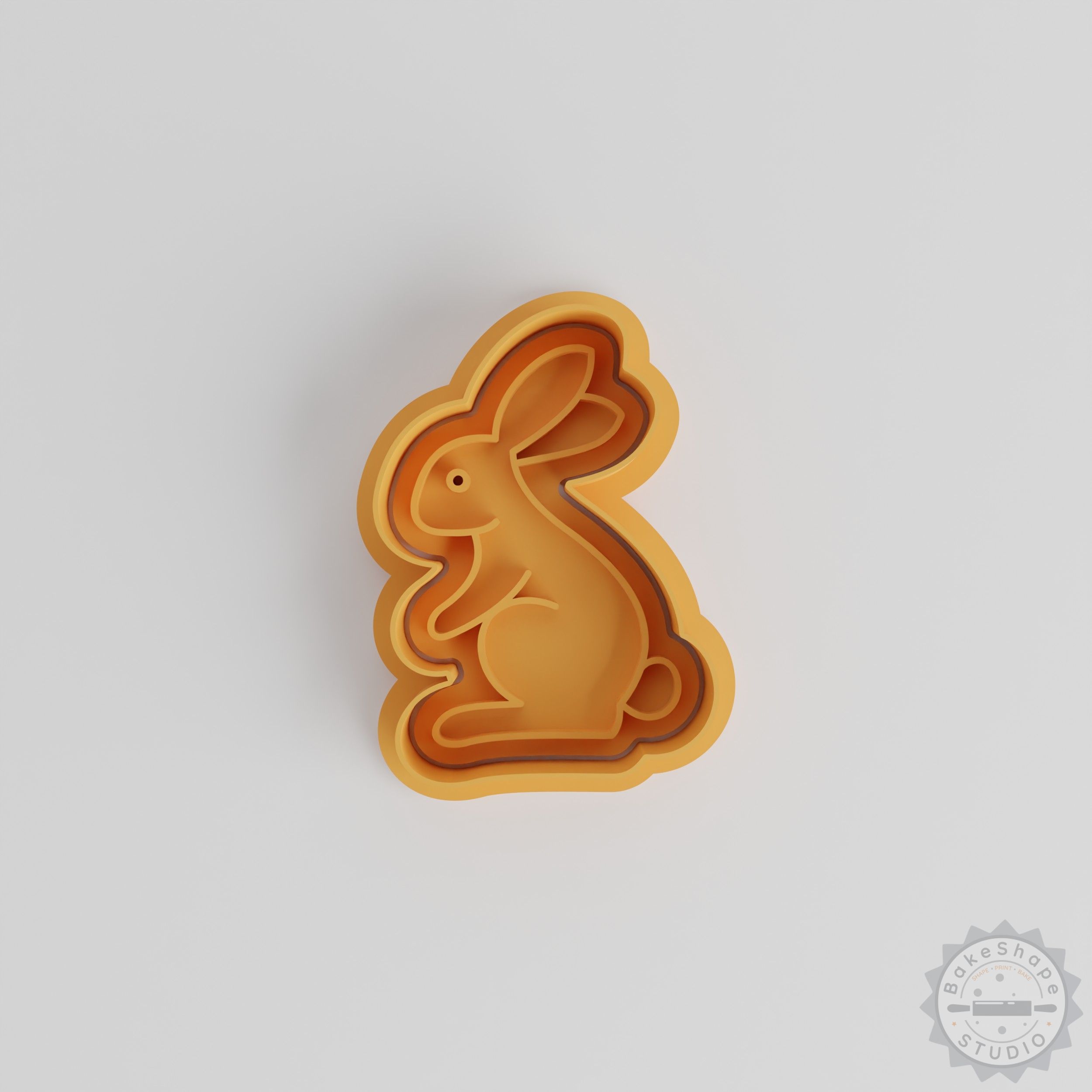 Rabbit cookie cutter and stamp set STL for 3D printing, featuring three sizes of animal-shaped baking tools