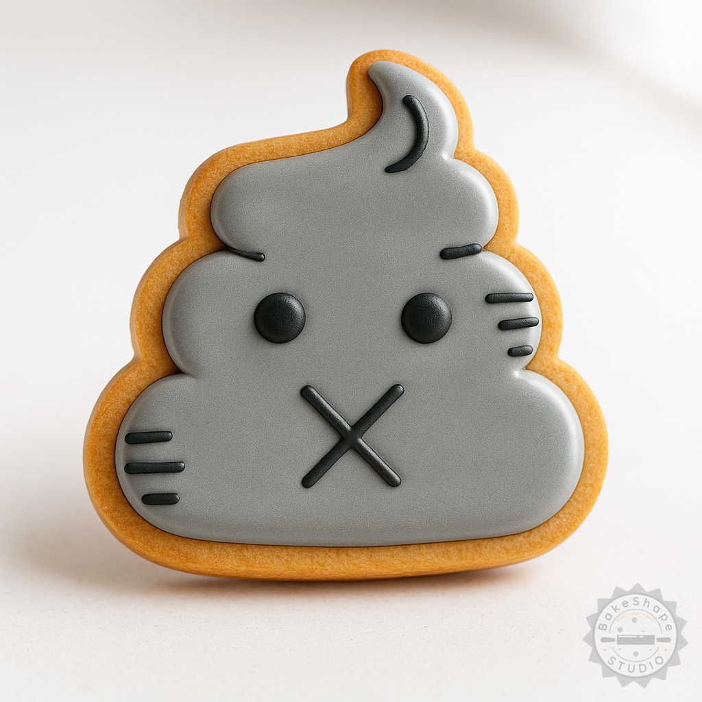 Decorated example 1 of Poop Emoji Cookie Cutter and Stamp Set, 6-Piece, Small Medium Large Sizes, Fun Baking Tool