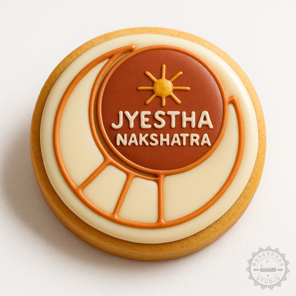 Decorated example 1 of Jyestha Nakshatra Vedic Astrology Cutter & Stamp Set, 6 Piece, Cookie Fondant Shapes in S/M/L