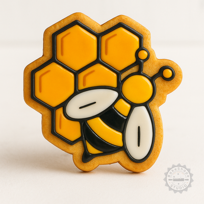 Decorated example 1 of Beehive Shape Cutter and Stamp Set, 6-Piece Cookie, Fondant Designs, S/M/L Sizes, Perfect for Honeycomb, Beekeeping Theme