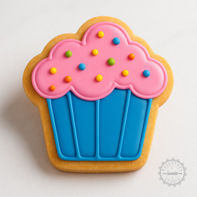 Decorated example 1 of Muffin Shape Cutter & Stamp Set, 3 Sizes S/M/L, Perfect for Cookies & Fondant, 6-Piece Baking Tool Collection