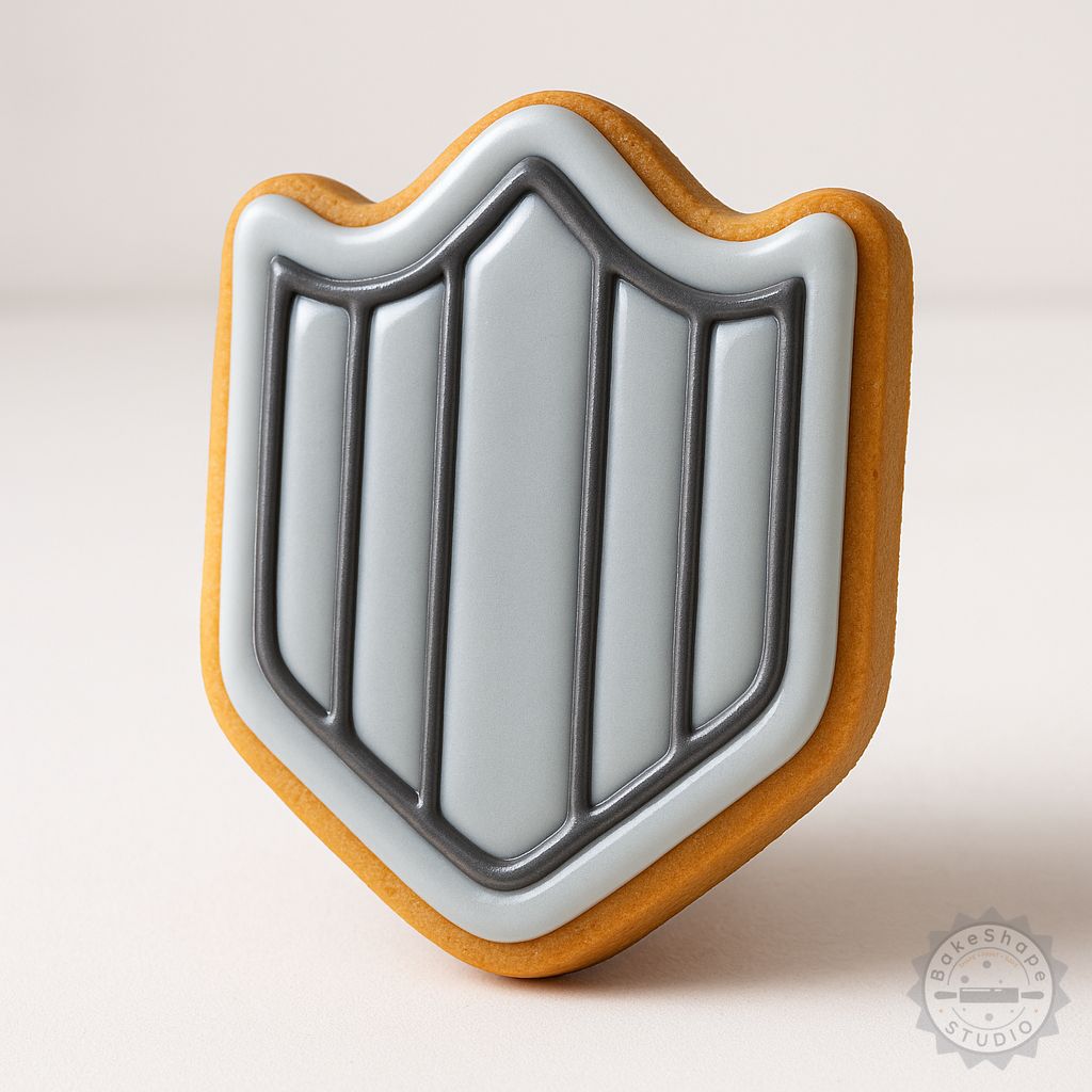 Shield cookie cutter and stamp set STL with small, medium, and large sizes for baking and decorating