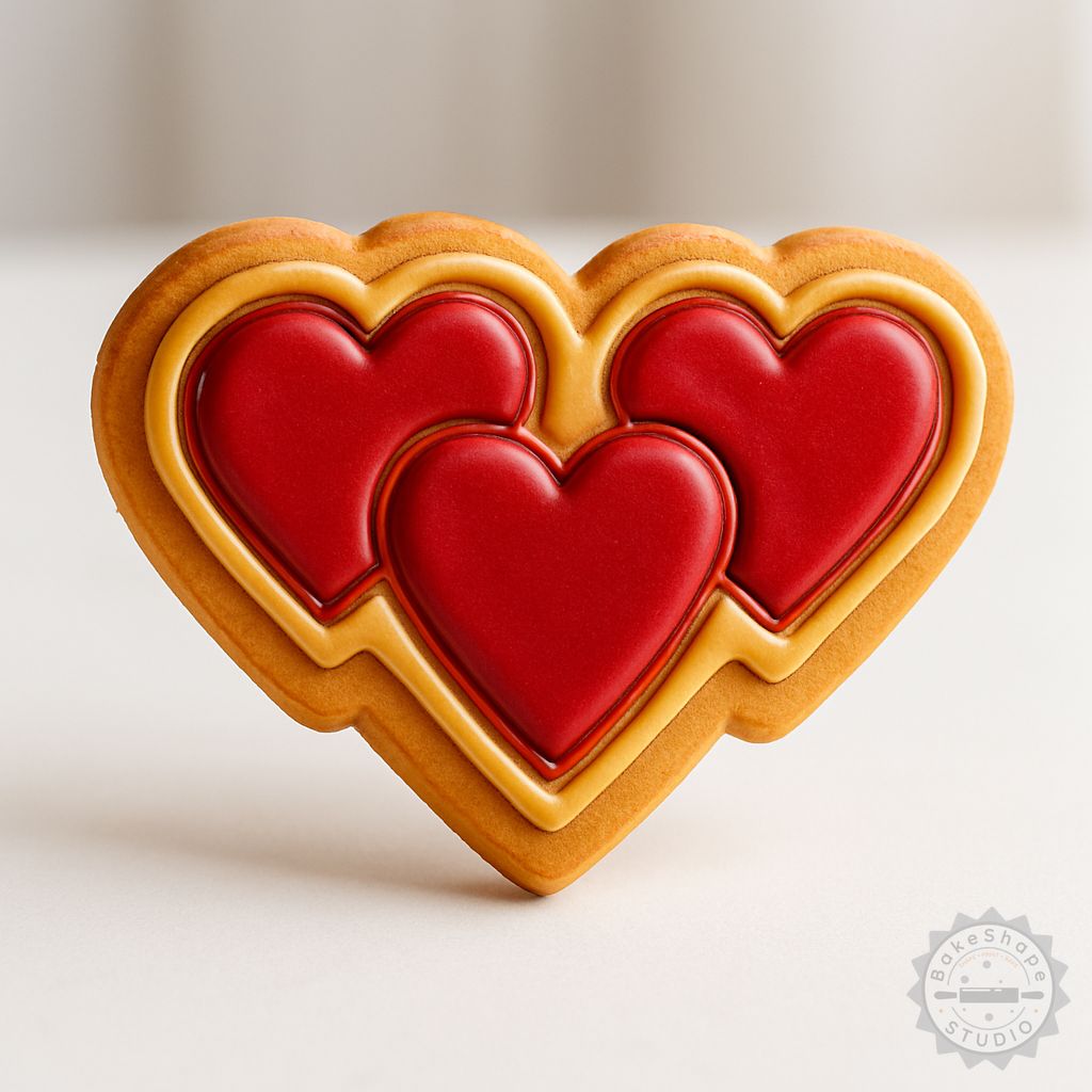 Heart shape cookie cutter and stamp set STL for 3D printing in small, medium, and large sizes
