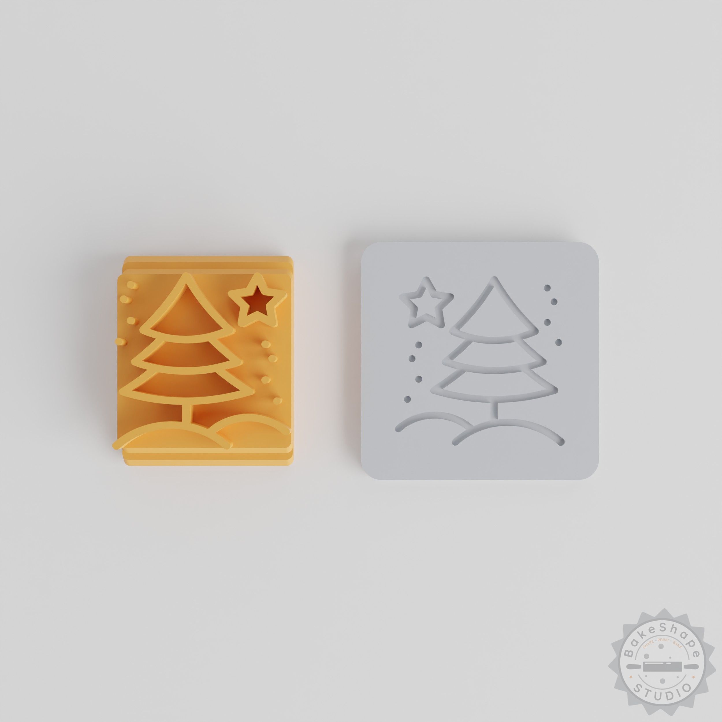 Pine Tree Stamp Set, Nature Motif Stamp Tile, 5 Sizes for Clay, Cookies, Fondant