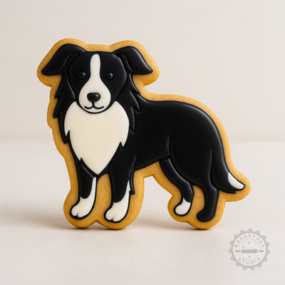 Decorated example 1 of Border Collie Cookie Cutter Set, 6-Piece Shape & Stamp Kit, Perfect for Cookies & Fondant, S/M/L Sizes