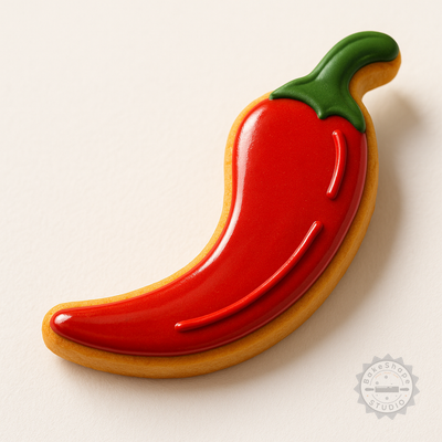 Decorated example 1 of Chili Pepper Shape Cutter & Stamp Kit, 6-Piece Set for Cookies, Fondant, Sizes S/M/L