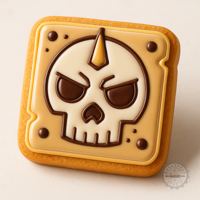 Decorated example 1 of Dangerous Shape Cutter and Stamp Set, Cookie and Fondant Tools, 6-Piece Skull Sign and Warning Symbol Bundle, Sizes S/M/L