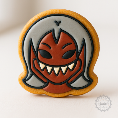 Decorated example 1 of Demon Girl Cookie Cutter Set, Halloween Fondant Stamps, 6-Piece Scary Designs in S/M/L