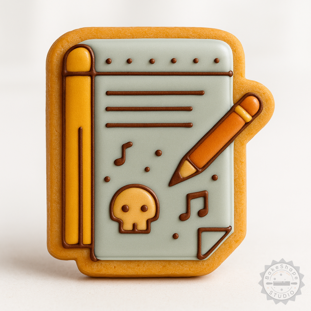 Decorated example 1 of Notepad with Shape Cutter Stamp, Cookie Fondant Perfect, S/M/L Sizes, 6-Piece Set