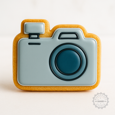 Decorated example 1 of Camera Theme Cookie Cutter and Stamp Set, 6-Piece, S/M/L, Perfect for Cookies and Fondant