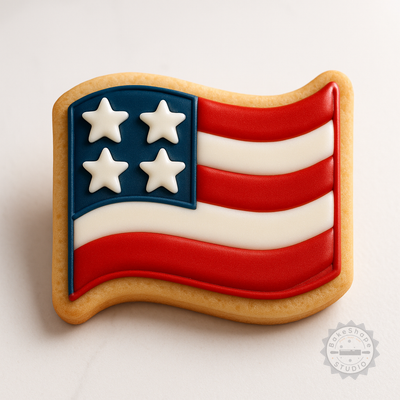 Decorated example 1 of USA Flag Cookie Cutter and Stamp Set, Patriotic Baking Tool for Fondant, 6-Piece