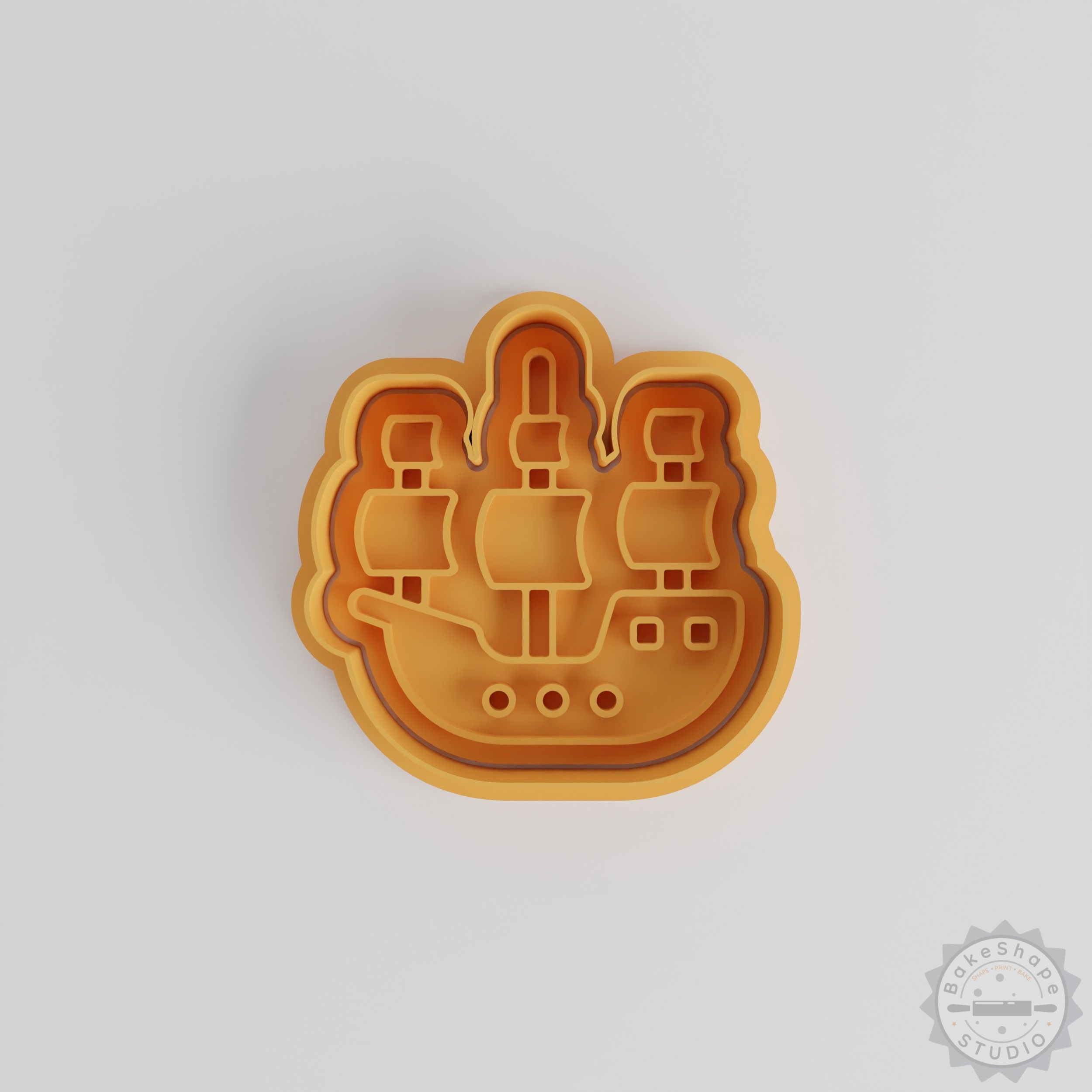 Pirate Ship Cookie Cutter and Stamp Set, 6 Pieces, S/M/L Sizes, Nautical Pirate Baking Tools