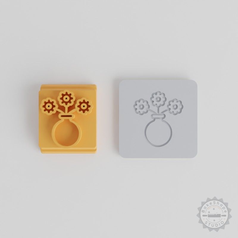 Daisy Vase Stamp Tile Set, 5 Sizes for Clay, Cookies, Fondant, Floral Design