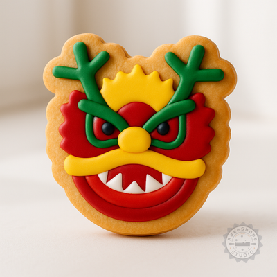 Decorated example 1 of Dragon Cookie Fondant Cutter & Stamp Set, Fire Beast Mythical Creature Mold, 6-Piece Sizes S/M/L Collection