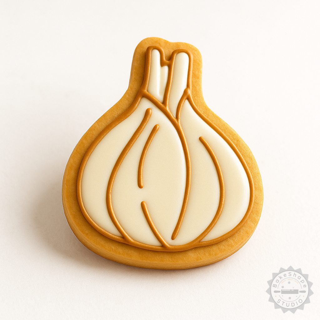 Decorated example 1 of Garlic Shape Cutter and Stamp Set, 6 Pieces for Cookies and Fondant, Organic Vegetable Design