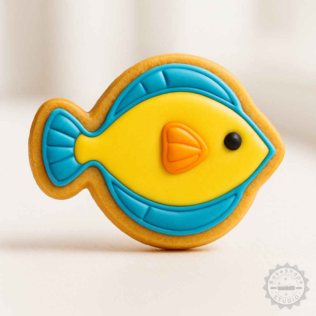 Decorated example 1 of Flounder Shape Cutter & Stamp Set, Perfect for Cookies & Fondant, 3 Sizes, Ocean Fish Design