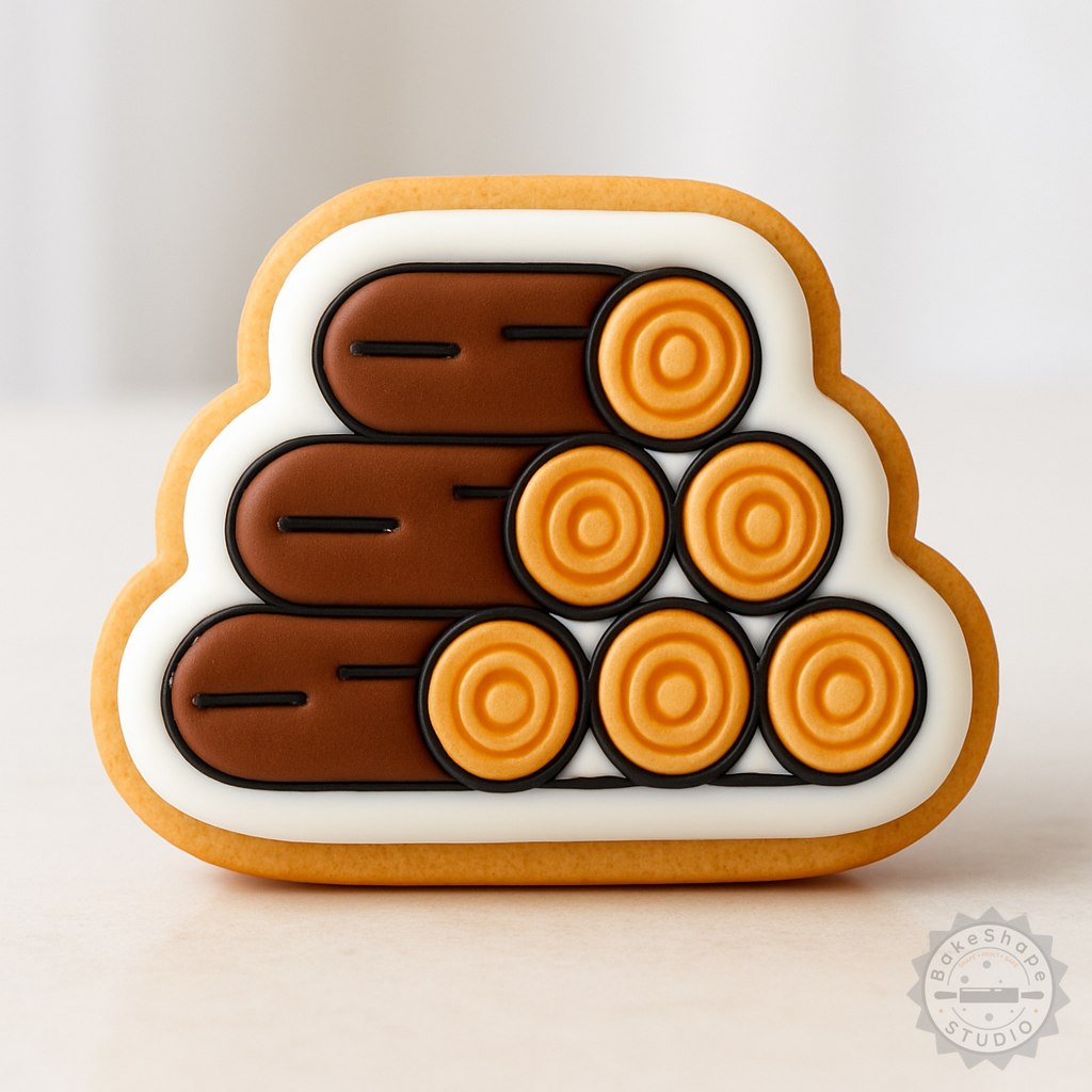Decorated example 1 of Firewood Shape Cutter and Stamp Set, Perfect for Cookies and Fondant, Rustic Log Design, 6 Pieces, S/M/L Sizes