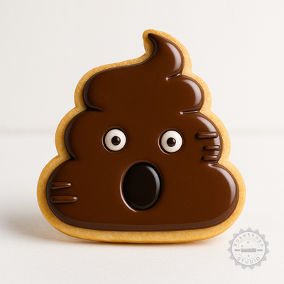 Decorated example 1 of Emoji Poop Shape Cutter and Stamp Set, 6 Piece Cookie Mold, Fondant Cutter, S/M/L Sizes, Fun Astonished Expression Design