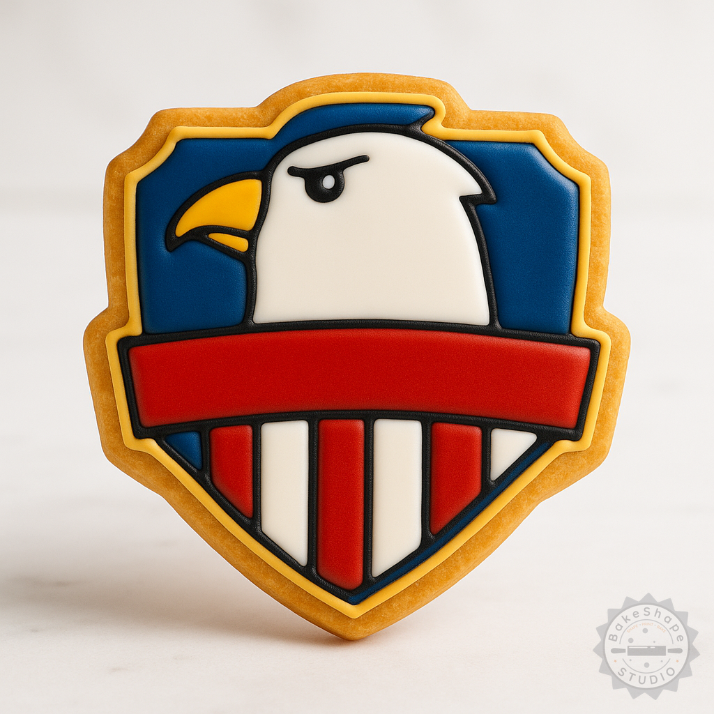 Decorated example 1 of Eagle Badge Cutter & Stamp Set, 6-Piece, Bird Cookie & Fondant Mold, S/M/L Sizes