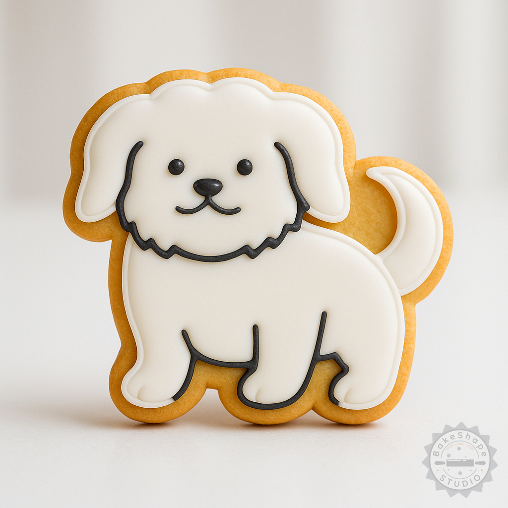 Decorated example 1 of Maltese Dog Cookie Cutter & Stamp Set, 6-Piece, S/M/L, for Fondant & Baking