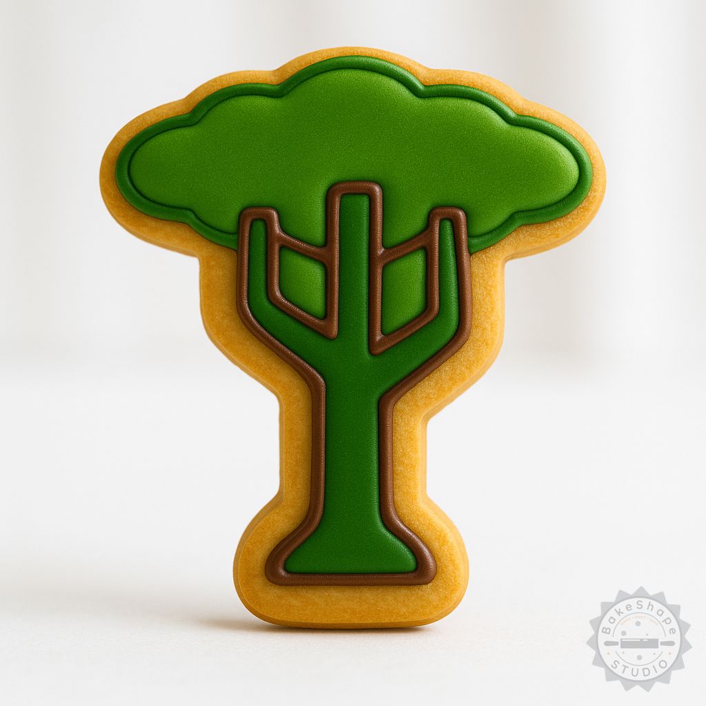 Tall tree cookie cutter and stamp set STL for 3D printing with small, medium, and large sizes