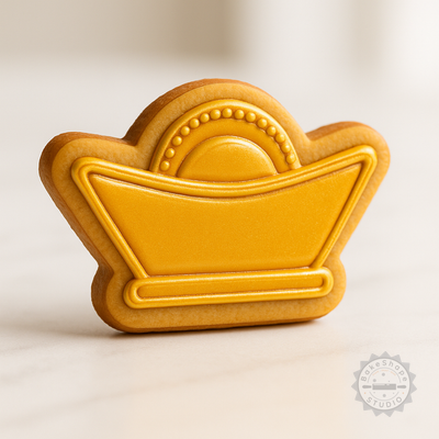 Decorated example 1 of Sycee Shape Cutter and Stamp Set, Silver Ingot Cookie Fondant Mold, 6-Piece, S/M/L