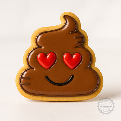Decorated example 1 of Poop Cookie Cutter and Stamp Set, Emoji Design, 3 Sizes S/M/L, Fun Baking Shapes