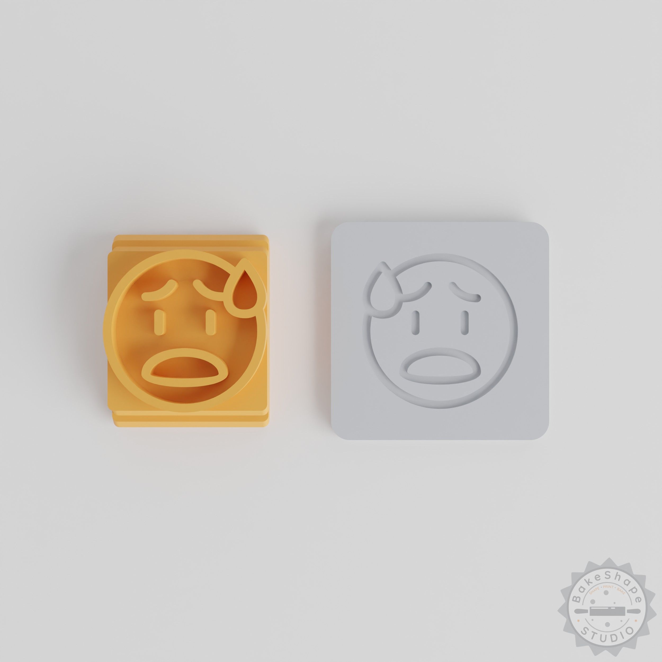 Anxious Face Stamp Tile Set, 5 Sizes for Clay, Cookies, Fondant - Worried Emoji Design