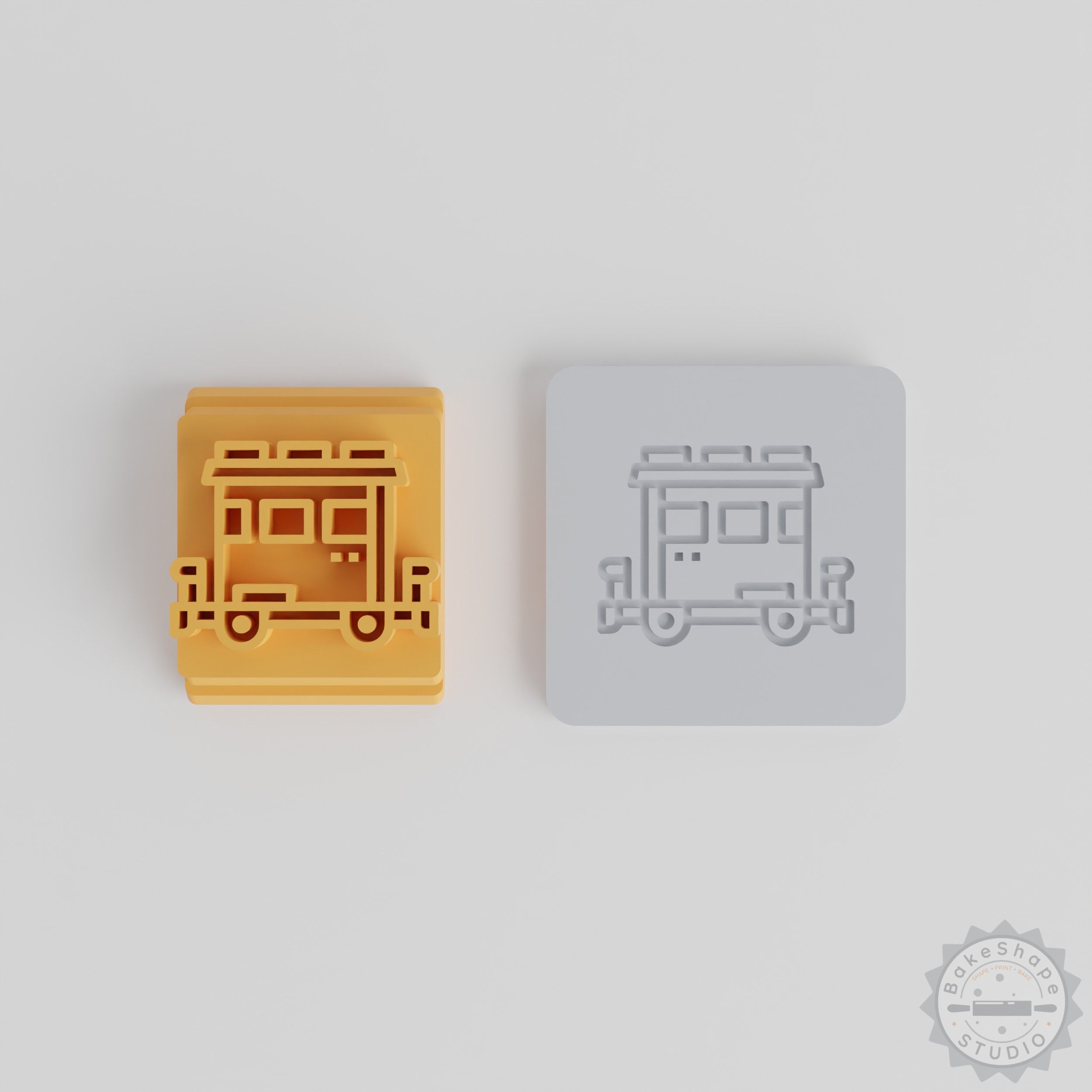 Train stamp tile set with five sizes for clay and cookie crafting STL for 3D printing