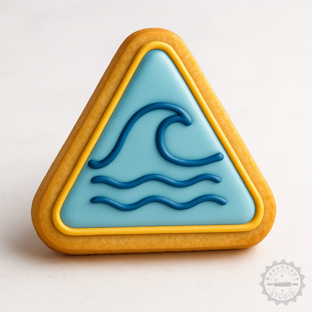 Decorated example 1 of Wave Warning Cookie Cutter and Stamp Set, Versatile Ocean-Themed Fondant Shape Kit, 6-Piece Collection - S/M/L Sizes