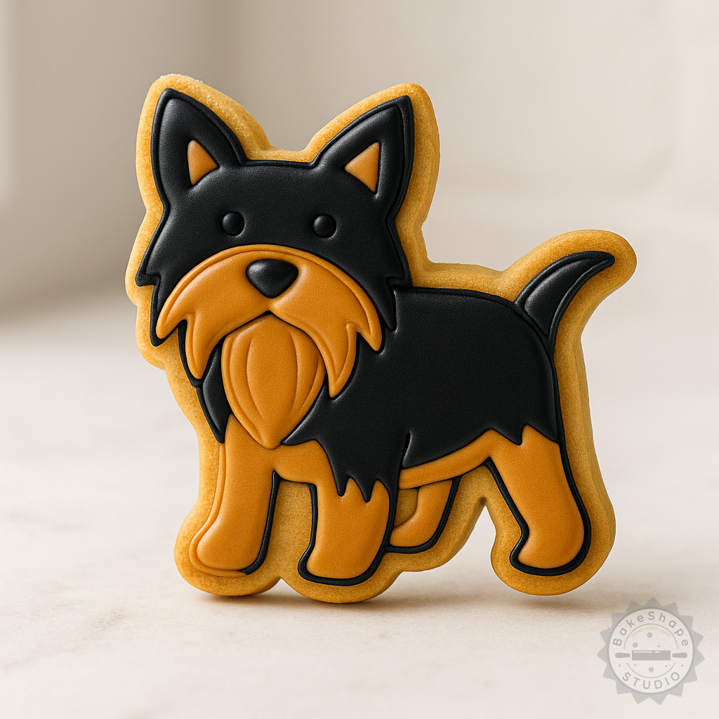 Decorated example 1 of Yorkshire Terrier Cookie Cutter Stamp Set, S/M/L Sizes for Cookies, Fondant - 6 Pieces Dog Breed Shape Cutter