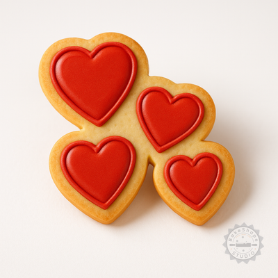 Decorated example 1 of Heart Shape Cutter and Stamp Set, Perfect for Cookies and Fondant, 6 Piece, S/M/L Sizes