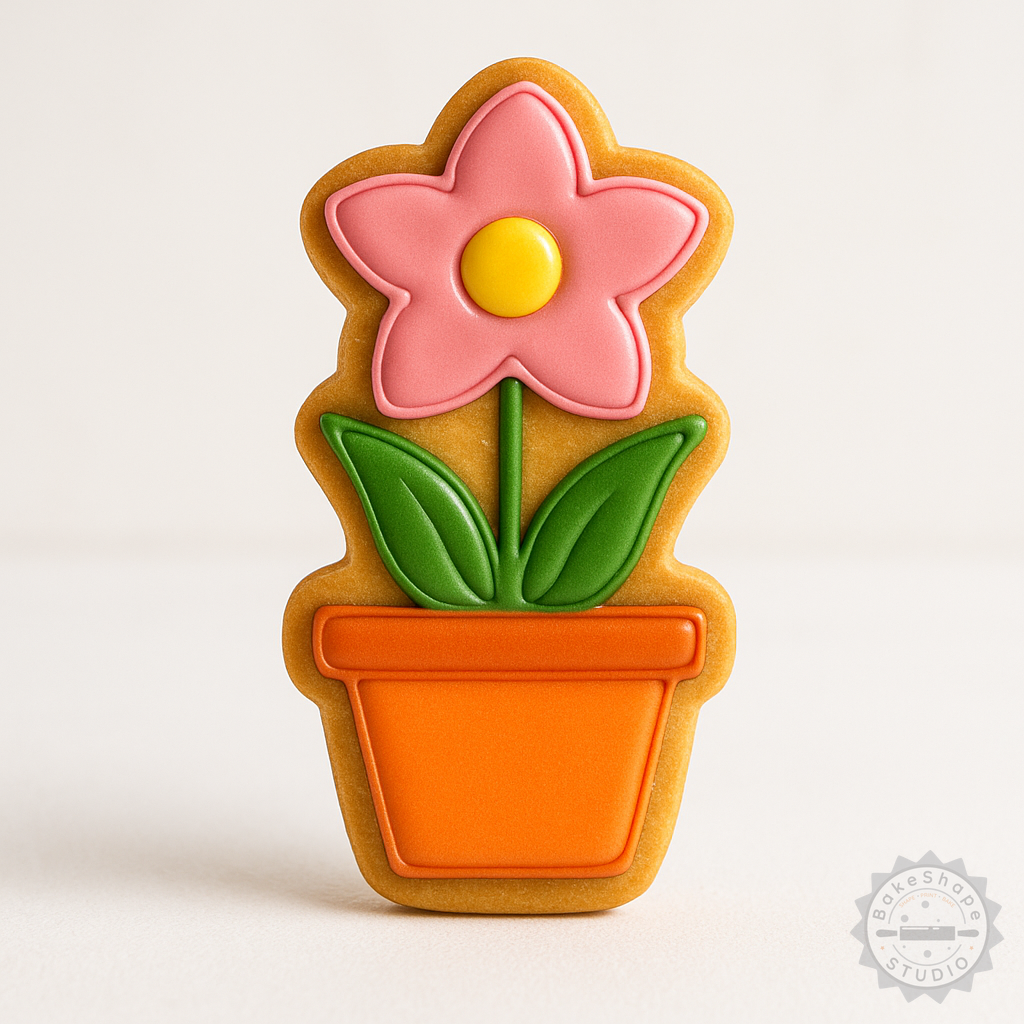 Decorated example 1 of Potted Lotus Cookie Cutter Set, Fondant Stamp, 6-Piece S/M/L Sizes, Unique Flower Design