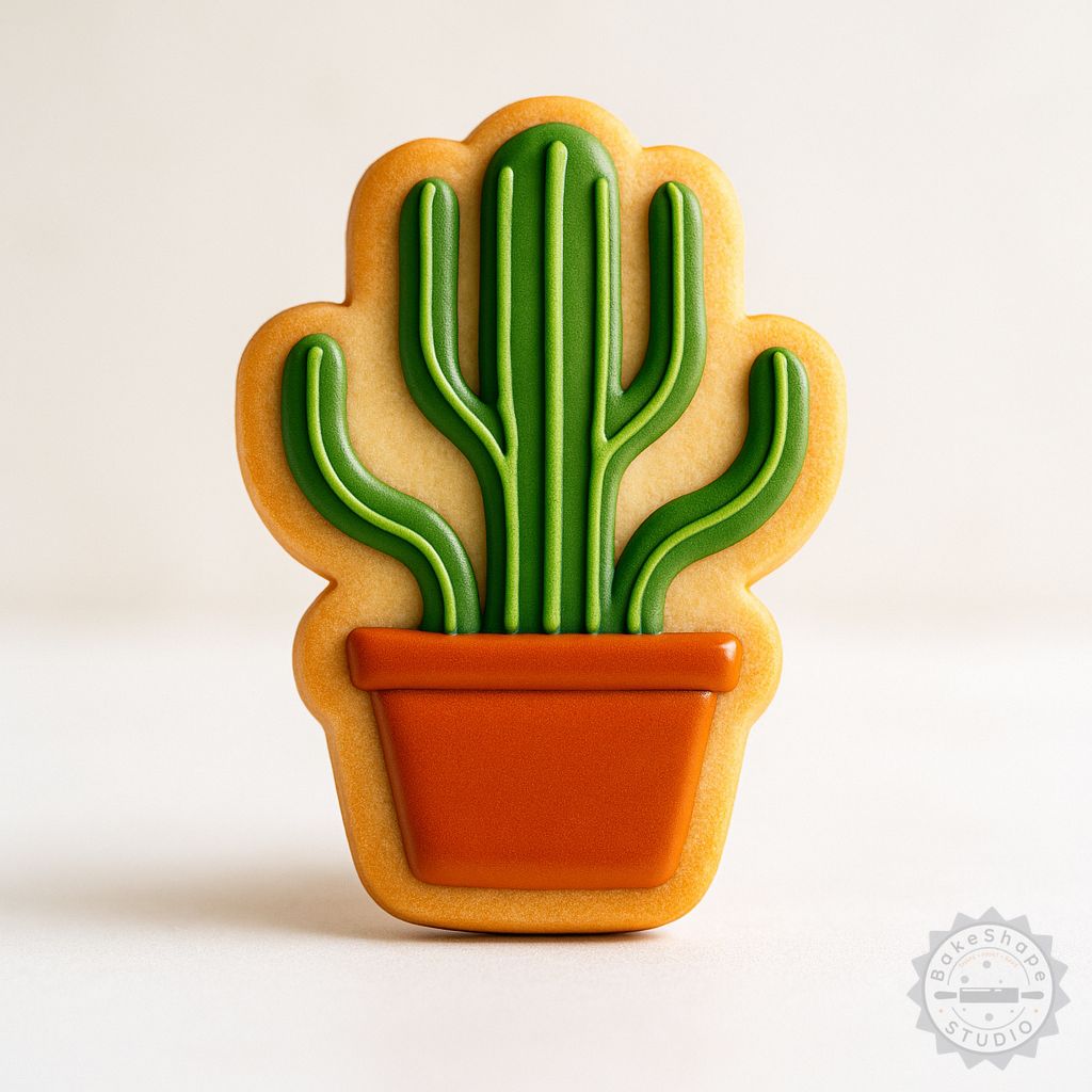 Tall Thin Cactus cookie cutter and stamp set STL for 3D printing in small, medium, and large sizes for baking and fondant