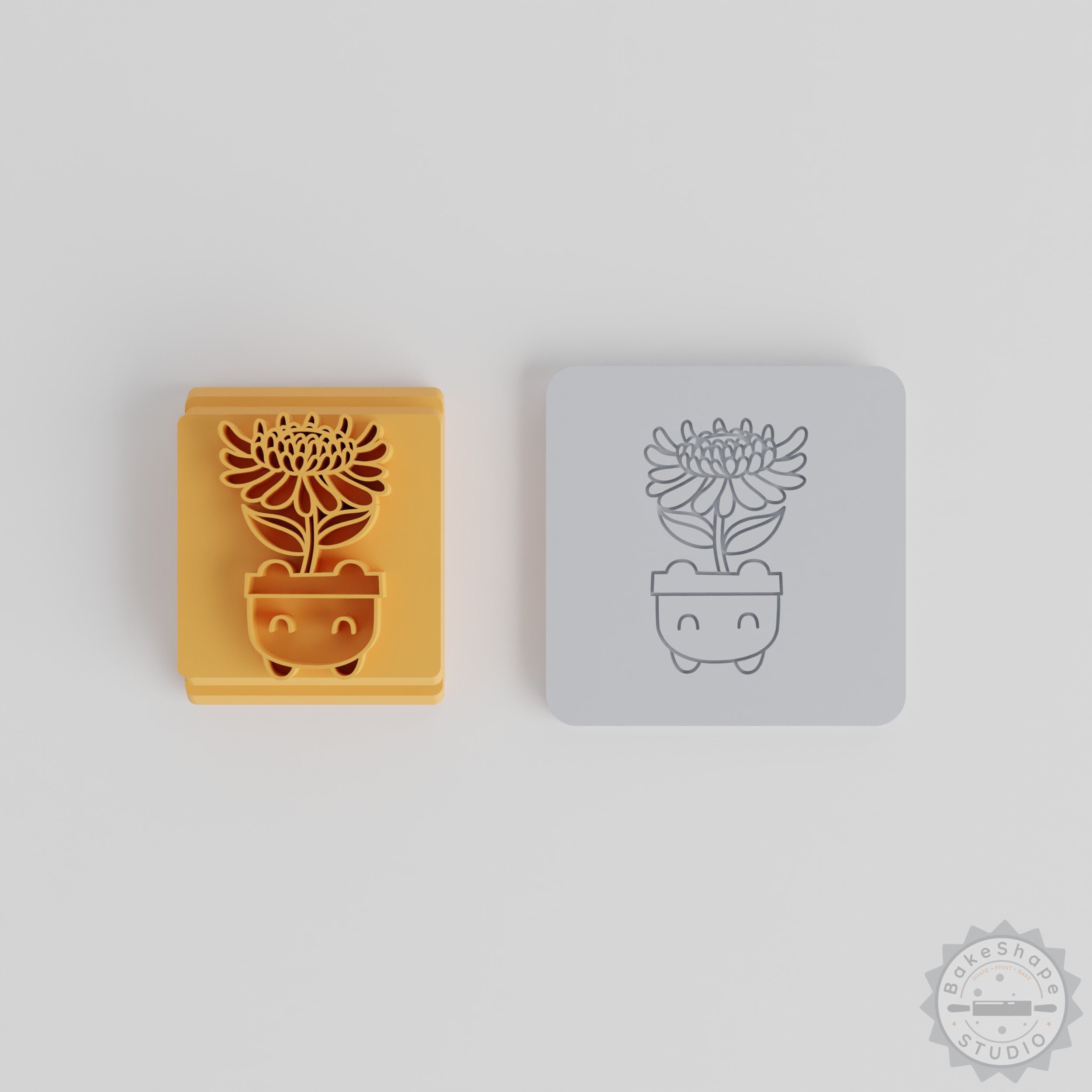 Crysanthemum Flower Pot Stamp Set, 5 Motif Sizes for Clay & Cookie Decorating