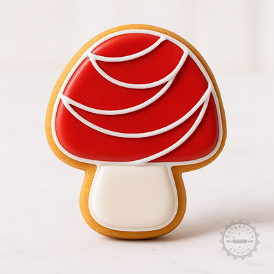 Decorated example 1 of Mushroom Shape Cutter and Stamp Set, Perfect for Cookies and Fondant, 6-Piece, S/M/L Sizes