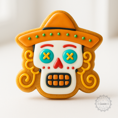 Decorated example 1 of Skull Cookie Cutter and Stamp Set, 6-Piece, S/M/L, Perfect for Cookies and Fondant, Skeleton Head, Day-of-the-Dead