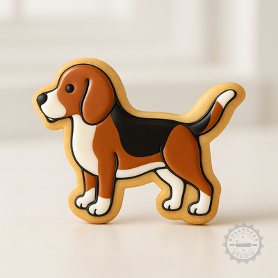 Decorated example 1 of Beagle Shape Cutter and Stamp Set, Cookie and Fondant, 6-Piece S/M/L Sizes, Dog Breed Design