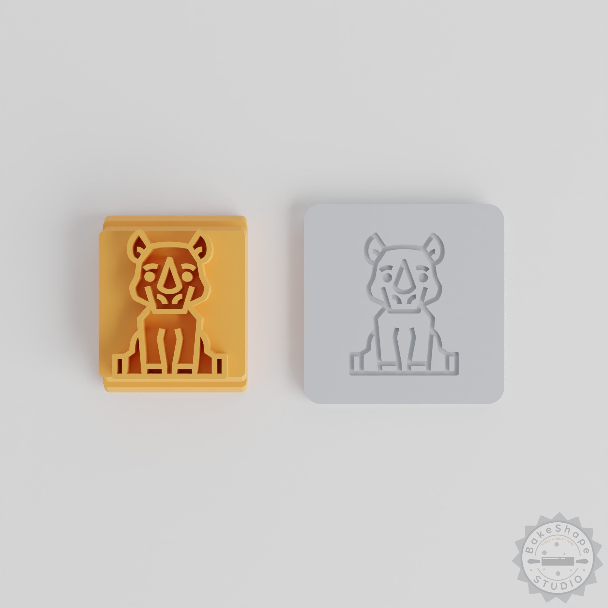 Rhino Stamp Tile Set, 5 Sizes, Animal Motif for Clay, Fondant, Cookies