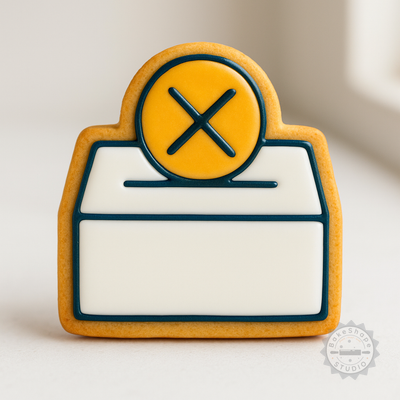 Decorated example 1 of Vote Shape Cookie Cutter & Stamp Set, 6-Piece Election-Themed Fondant Cutter, Small/Medium/Large Sizes