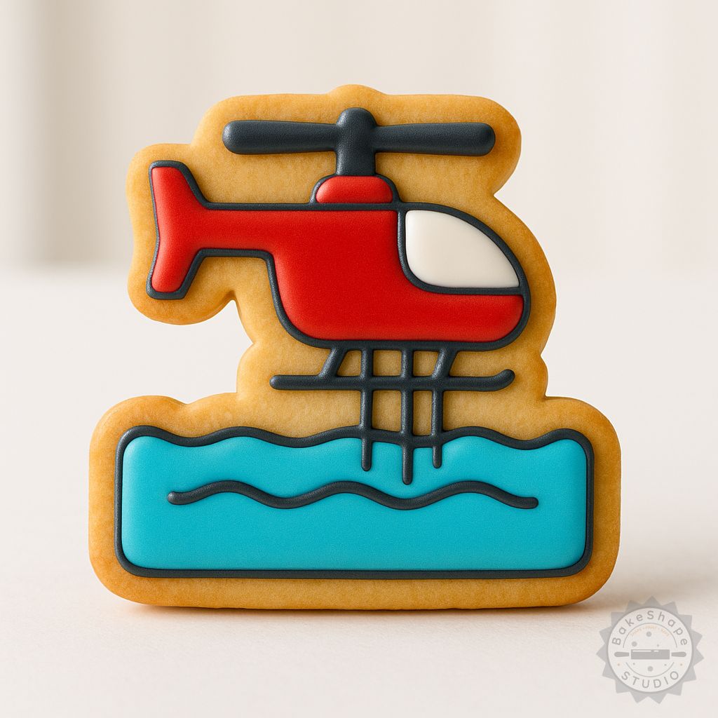 Ocean rescue helicopter cookie cutter and stamp STL set for 3D printing in small, medium, and large sizes