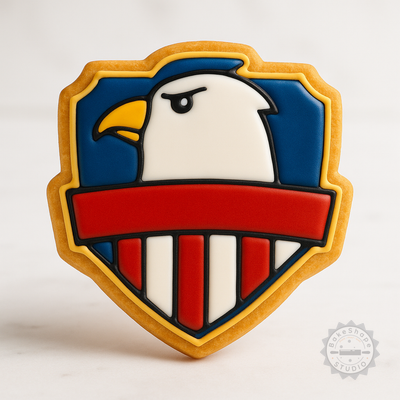 Decorated example 1 of Eagle Badge Cutter & Stamp Set, 6-Piece, Bird Cookie & Fondant Mold, S/M/L Sizes