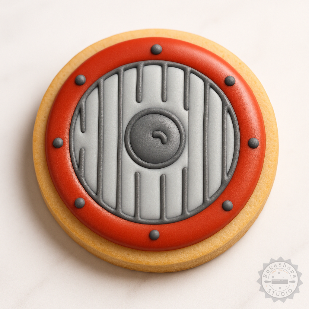 Decorated example 1 of Shield Shape Cutter and Stamp Set, Cookie and Fondant Tool, 6 Pieces in 3 Sizes